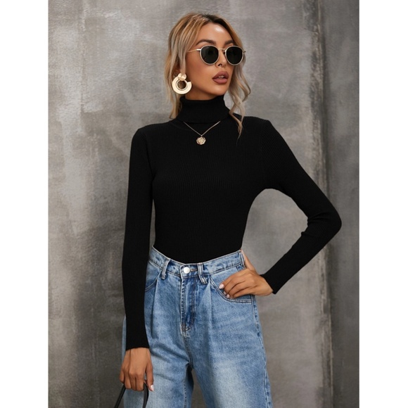 Black Rib Knit Turtle Neck Sweater Top - Picture 5 of 8